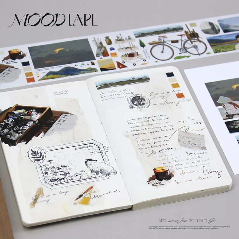 ワイルドアーティストライトヴィンテージアート風景和紙ペットテープムードステッカープランナー用