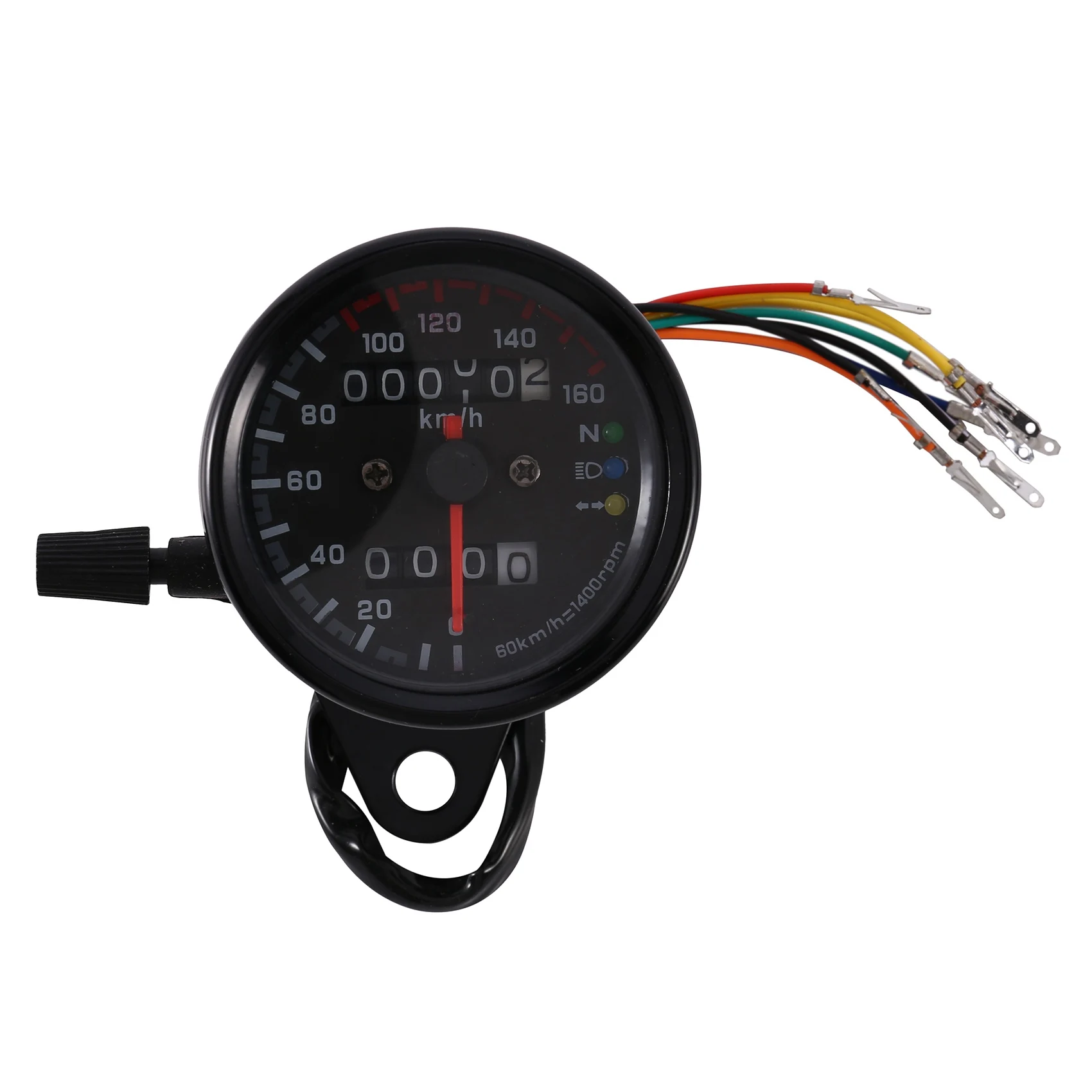 12V Motorcycle 0-160 Km/H Speedometer with LED Indicator Odometer ,Universal Cafe Racer Gauge,Single Indicator (Black)