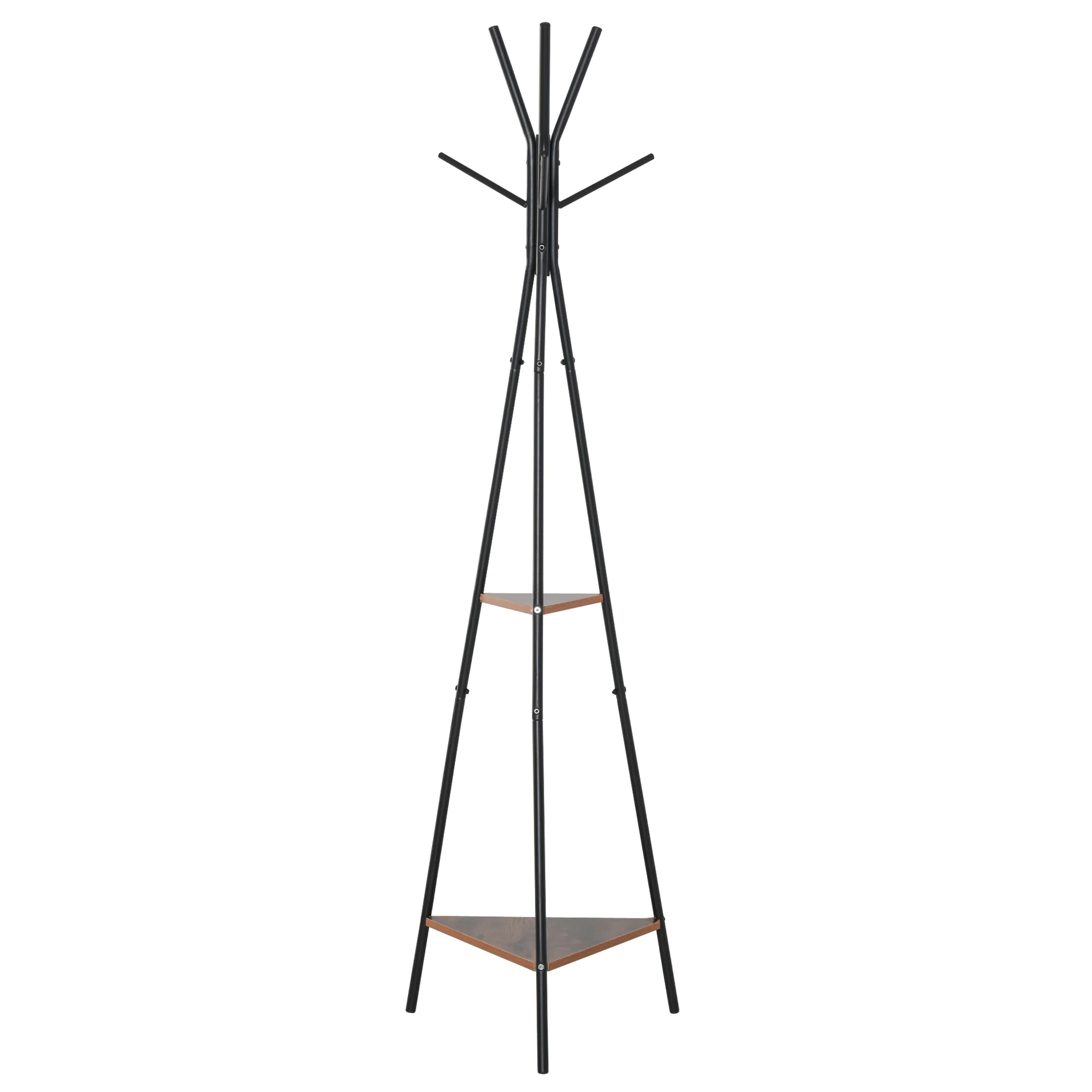 Homcom Homcom Appendiabiti A Treppiede Stile Industriale Con Rami, 2 Ripiani + 6 Ganci Regolabili. 52L X 46L X 182H Cm Metallo Nero-image