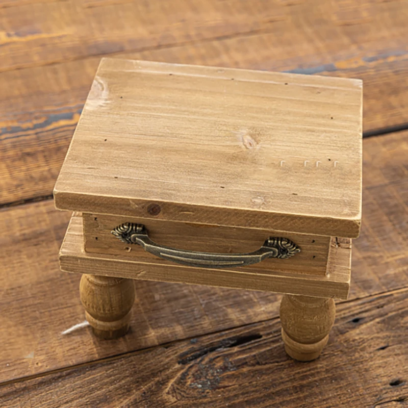 Mini tabouret rétro en bois blanc pour nouveau-né, table de photographie, accessoires auxiliaires de pose pour bébé, accessoires de prise de vue en studio, accessoires photo