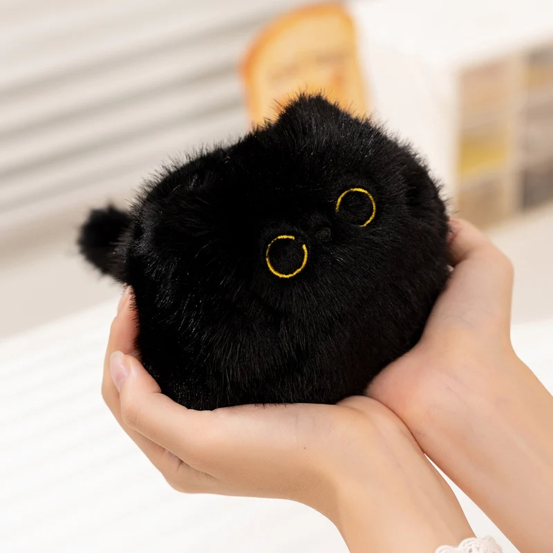 10/16CM Small Cuddly Black Cat Plush Doll Cartoon Stuffed Round Ball Animal Plushie Girl's Bag Keychain Pendant Toys