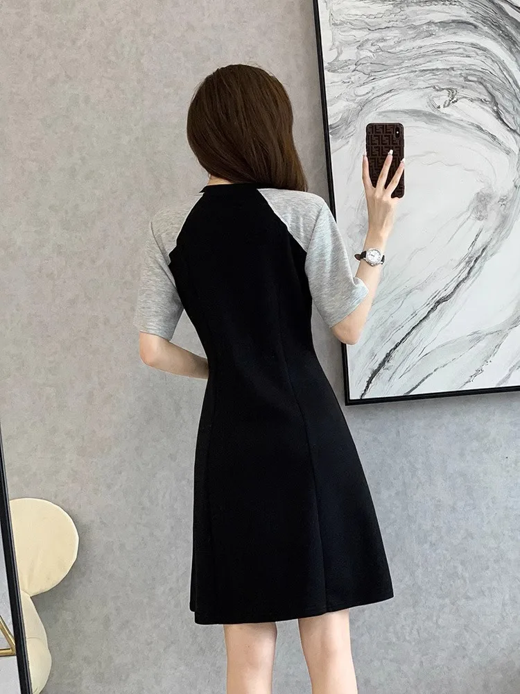 Color Blo Casual T-shirt Dr Feminino Verão Cintura Alta Emagrecimento Falso Saia Bla de Duas Peças Coreano Sle redondo Ne Or...