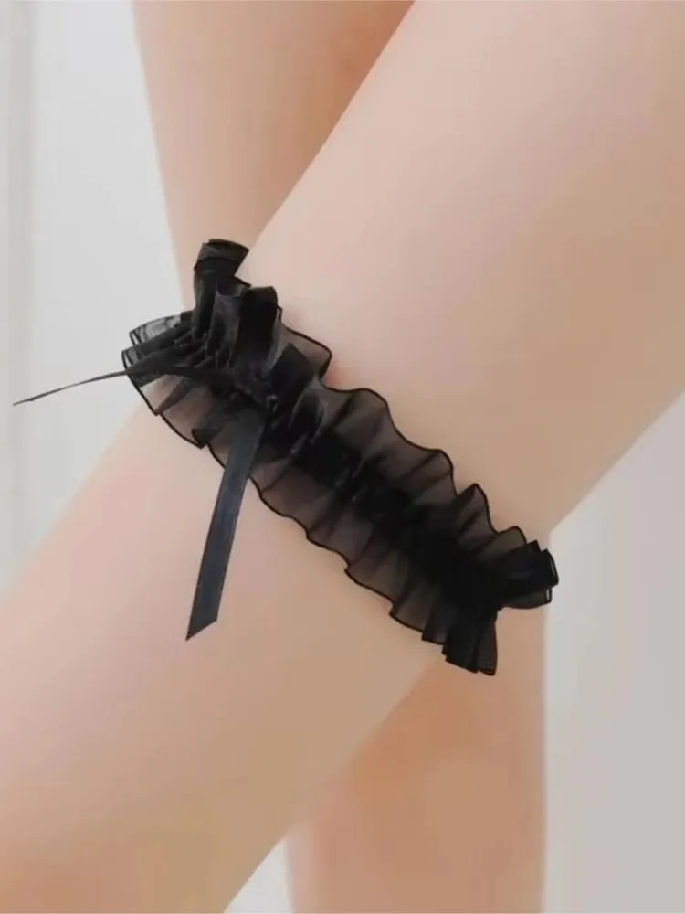 Anneau de jambe en dentelle pour femmes, Lingerie Sexy, jarretelles florales, ceinture, boucle à nœud papillon, Cosplay de mariée, bas Lolita pour filles