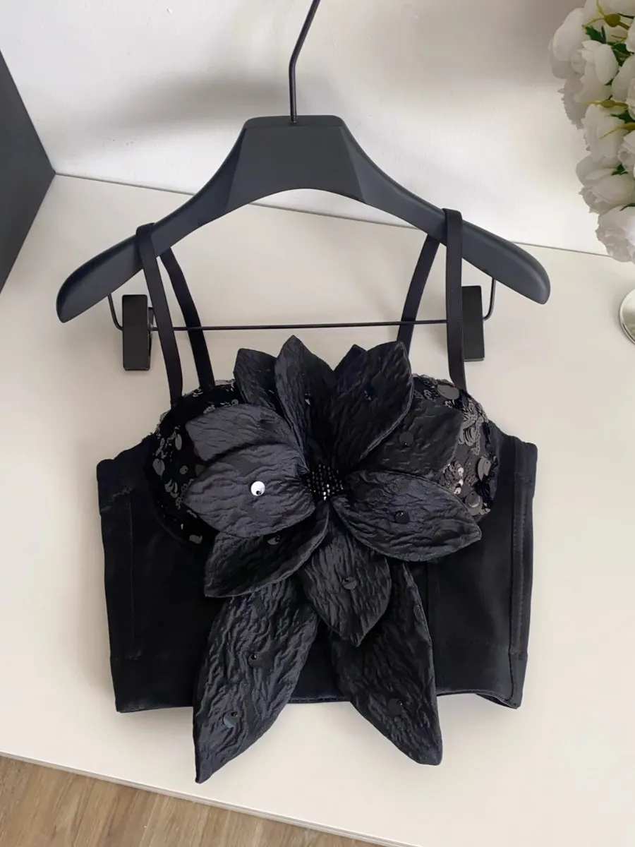 Foamlina lumière luxe Socialite Vintage 3D Floral paillettes licou haut bustier femmes été vêtements chauds couche de Base élégant gilet soutien-gorge