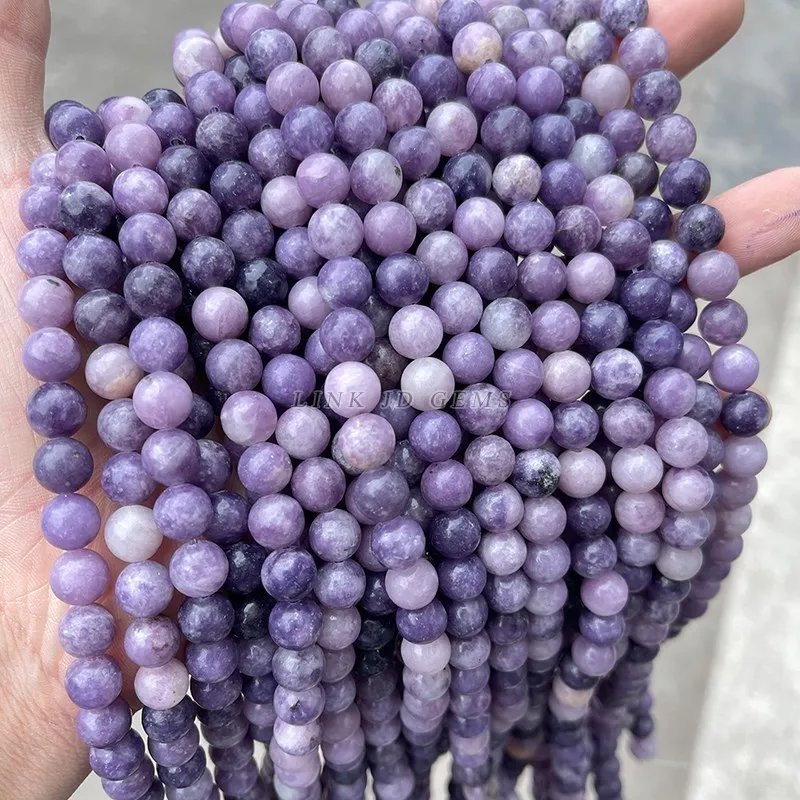 Batu Alami Cina Lepidolite Ungu Bulat Manik-manik 15 "Untai 4 6 8 10 12Mm Memilih Ukuran untuk Membuat Perhiasan Kalung Gelang Diy