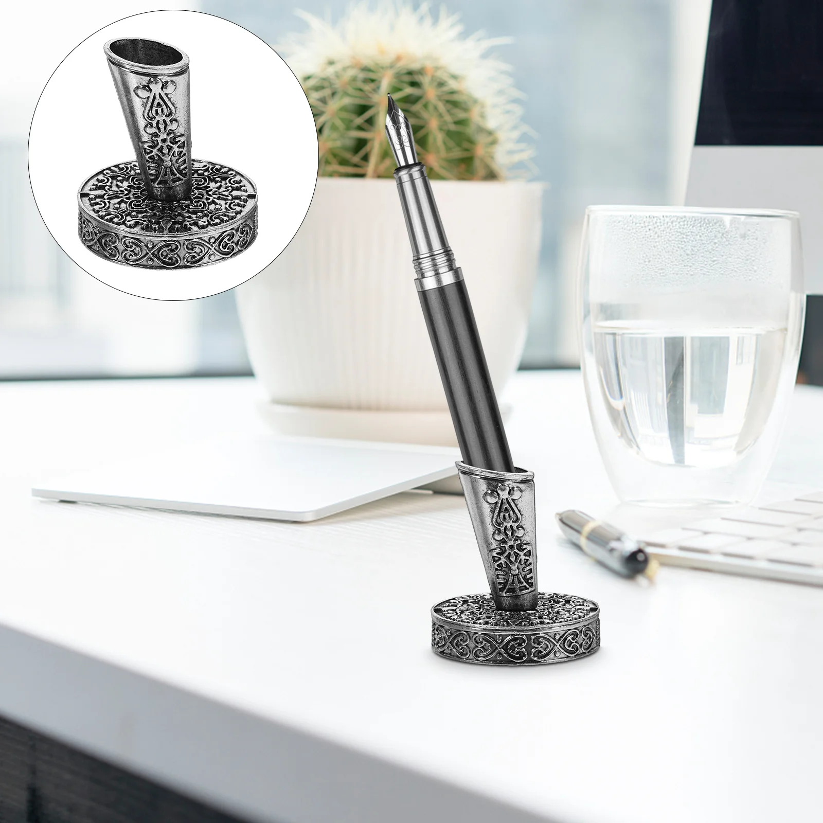 Pen Holder for Desk Retro Oblique Single Bevel Vintage 400X350X350CM Stand Pencil Home Golden Fountain Metal Student