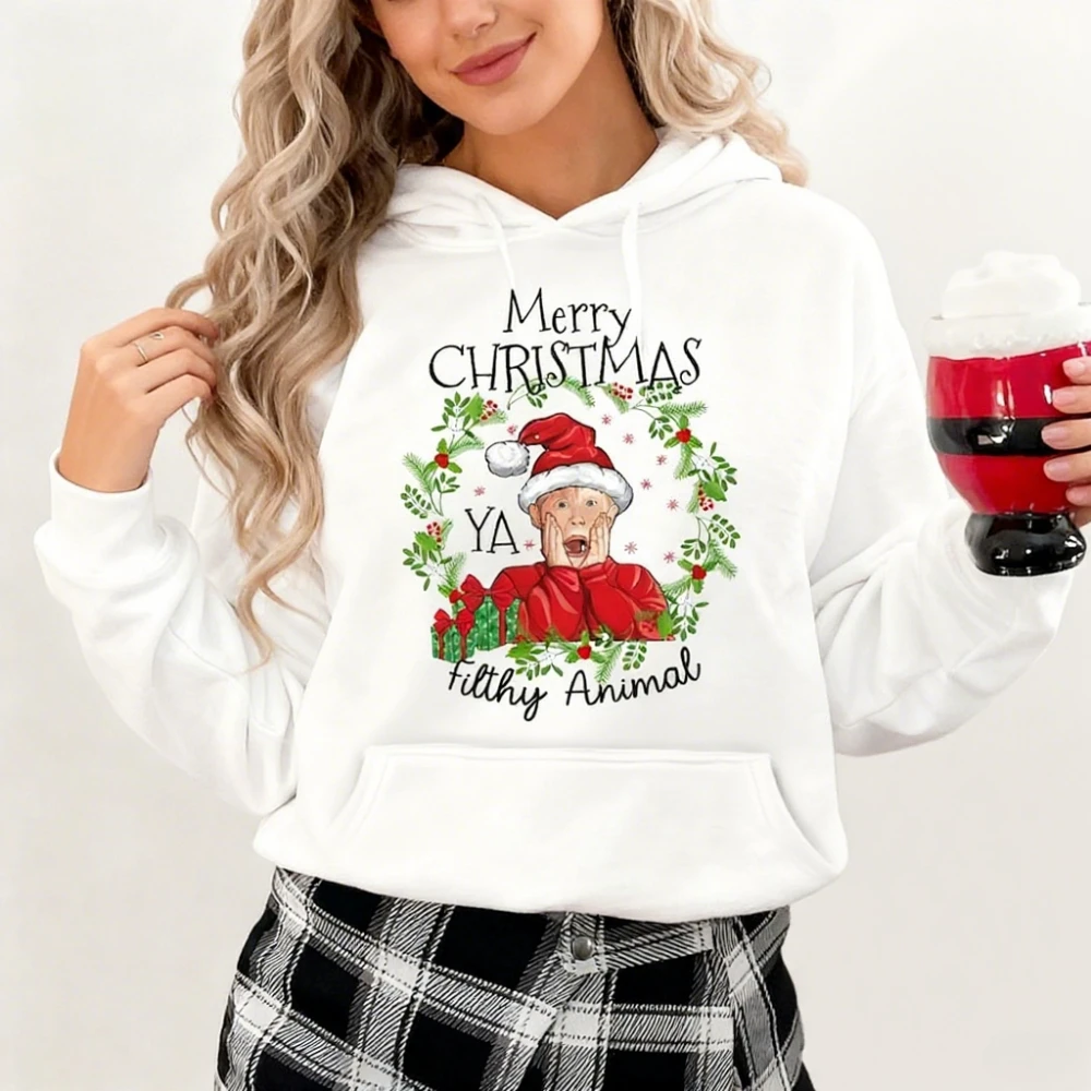 عيد ميلاد سعيد يا القذرة الحيوان البلوز المنزل وحده الأفلام الكلاسيكية أغطية رأس مطبوعة هدية الكريسماس العطلات الرجال النساء الملابس