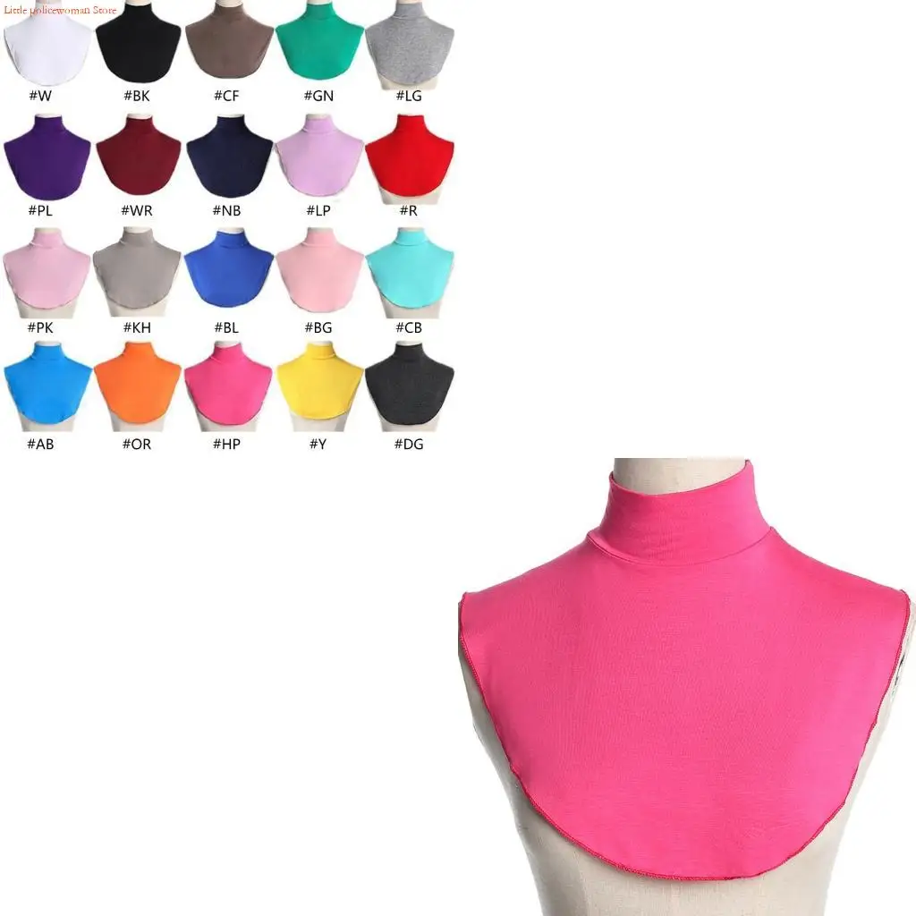 F92D Womens Muslim Modal Turtleneck Fake Collar Islamic Hijab Extensions Color Mock Neck Cover Half Top Detachable Hijab