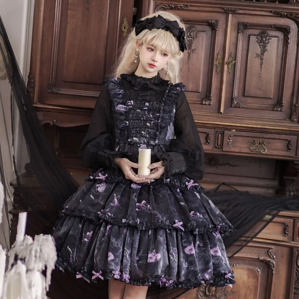 Flowering Firefly Daily Sweet Jsk Sling Dress Fresh Princess Lolita Dress Kol Saati Fairy Kei Clothes Black Lolita