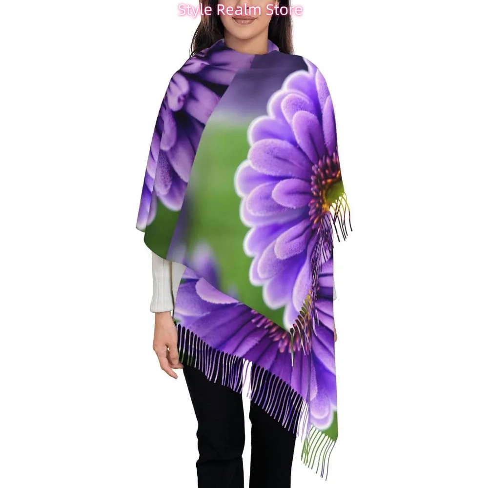 

Фиолетовый лавандовый цветочный принт, женский модный зимний шарф, мягкие длинные стильные теплые шаль, шарфы, накидки