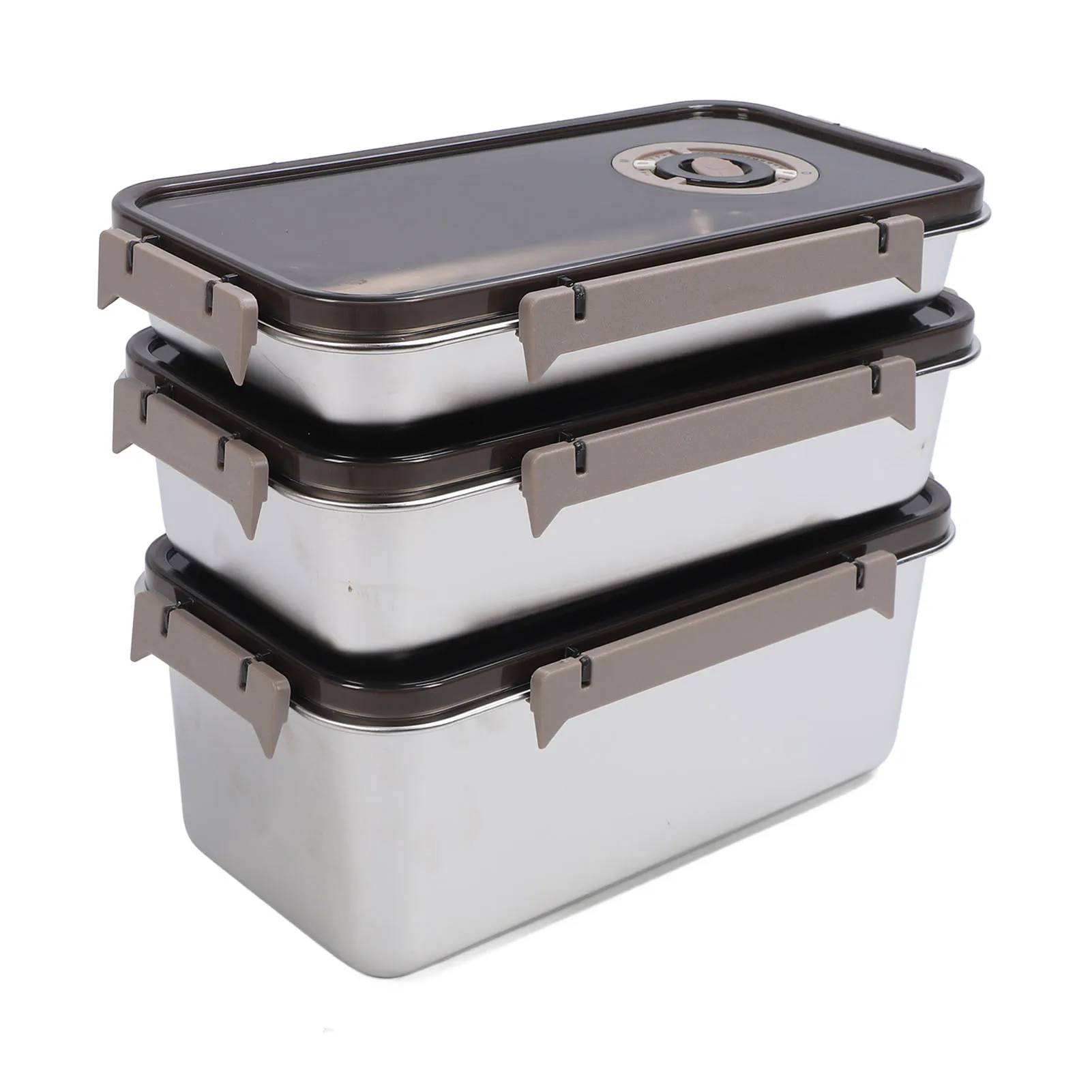 

3pcs Food Storage Containers Stainless Steel Crisper Airtight Microwaveable Fridge Food Storage Box with Lids 2200/3800/6000ML