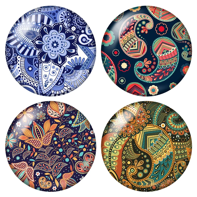 Colorful tadpole Bohemian retro patterns 10pcs 12mm/18mm/20mm/25mm Round photo demo glass cabochon flat back Making fittings