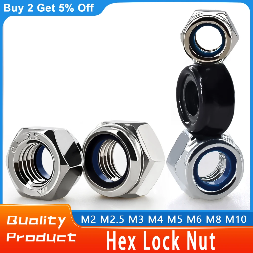 Hexagonal Nylon Lock Nut Black Zinc /304 /Stainless Steel / Zinc Natural Color/Iron Nickel Plating Self-Locking Insert Furniture