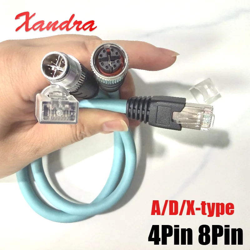 M12 to RJ45 Cable A/X Code 8 Pin 10 Gigabit Ethernet Cat6a Shielded High Flex Twisted Pair Male Female Industrial Camera IP67