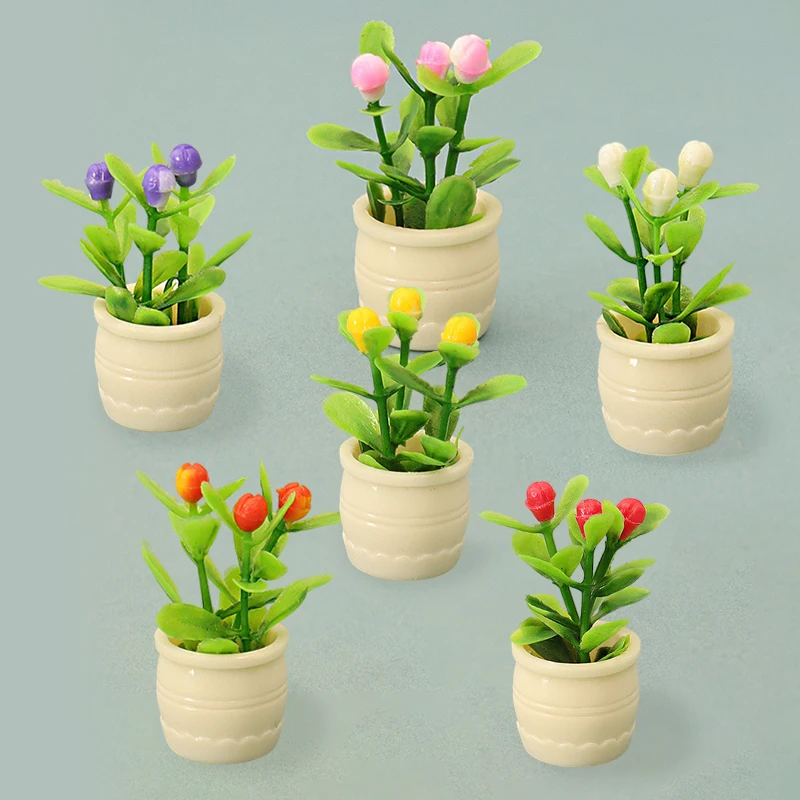 10Pcs 1/12 Dollhouse Flower Plant Potted Model Mini Garden Decoration Dolls House Accessories Micro Landscape Ornament