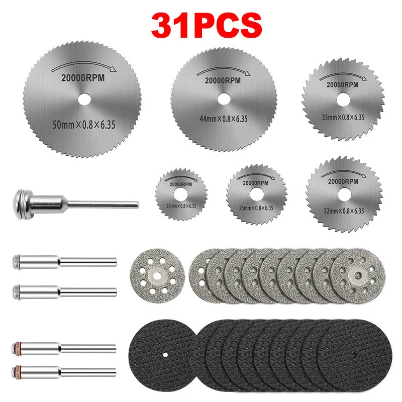 

31pc Diamond Cutting Discs Sanding Grinding Wheel Circular Saw Blade Woodworking Metal Dremel Mini Drill Rotary Tool Accessories