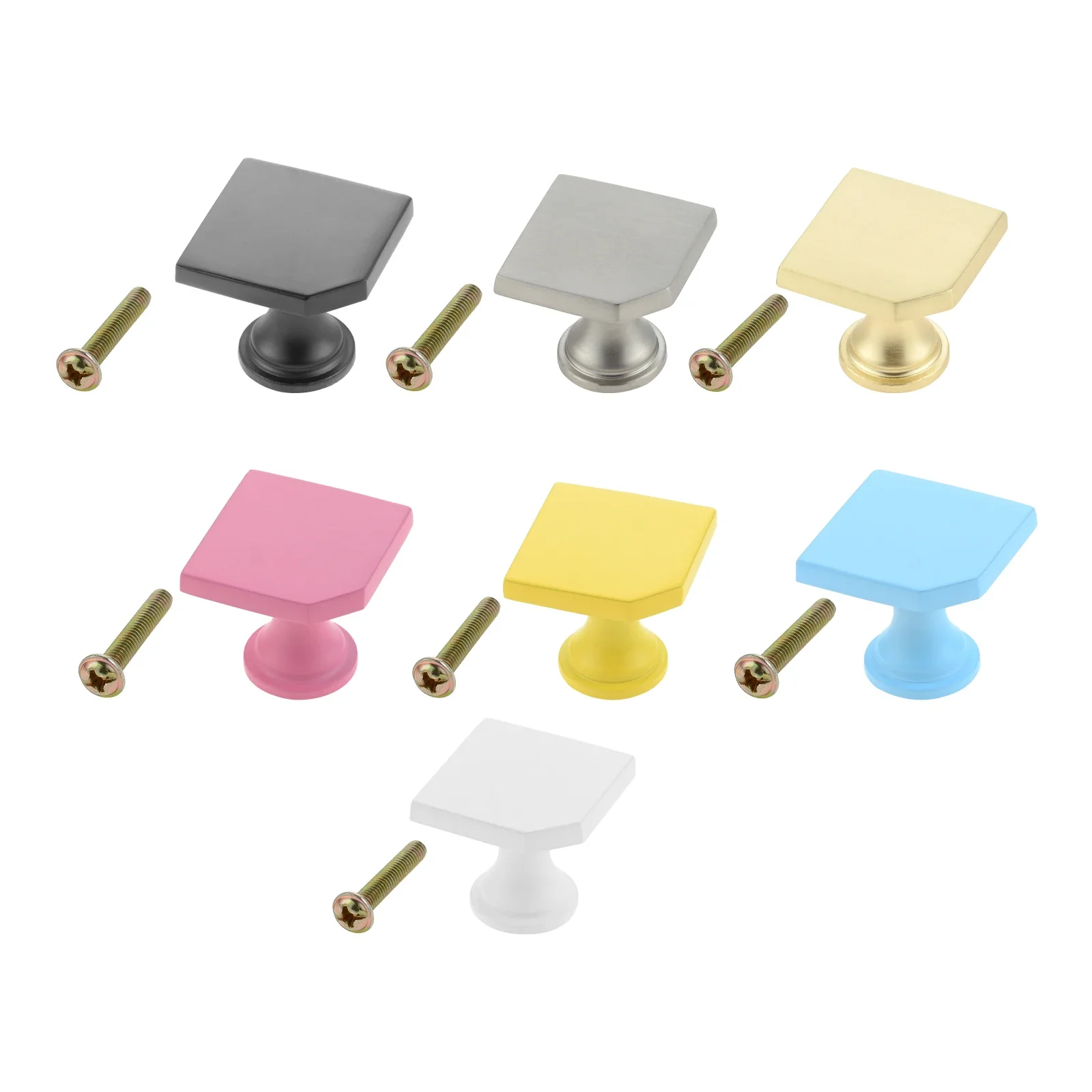 1pc Macaron Circular Colored Drawer Handle With 1 Screw Pink Blue Yellow Black White Children's Furniture Knobs Zinc Alloy