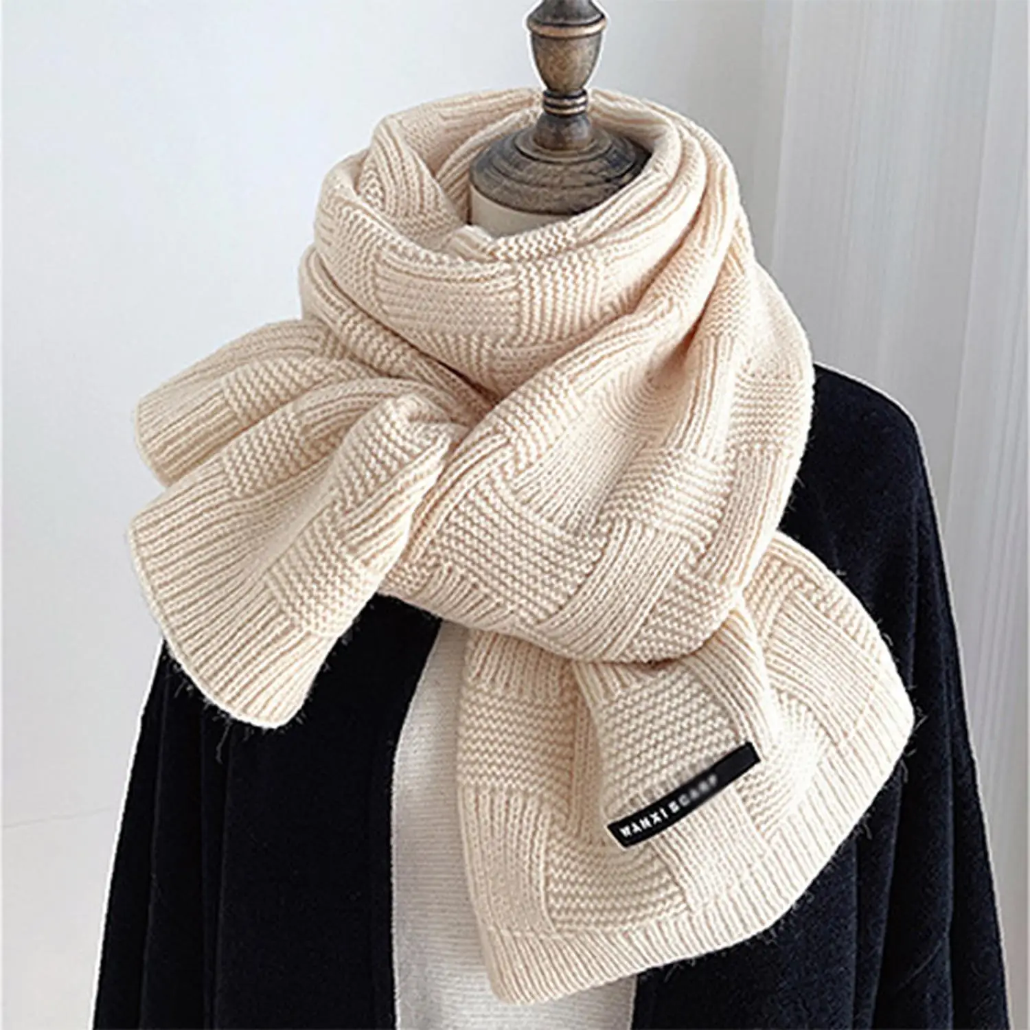 

Korean Women Autumn Winter Scarfs New Solid Color Knitted Minimalist Warm Neck Warmer Sweet Elegant Soft Versatile Shawl