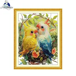 Joy Sunday Cross Stitch Kits A Pair Of Parrots HD Pattern Aida 16CT 14CT 11CT Counted Printed Fabric DIY Embroidery Sewing Sets