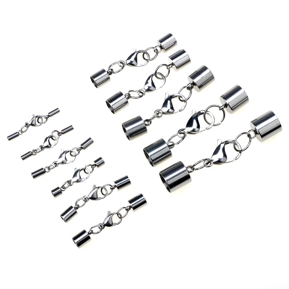 1.5/2/2.5/3/4/5/6/7/8/9/10MM Lobster Clasp Stainless Steel Tone Buckle Leather Cord Lock for DIY Leather Bracelet Jewelry Making