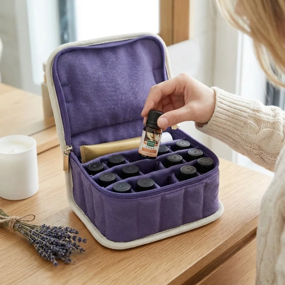 

16 Slots Essential Oil Storage Bag Large Capacity Moisture-proof Lipstick Organizer Top Handle Zipper Closure
