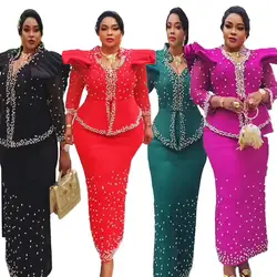 modern design african suits for women Mesh fabric Dresses medium length suit luxury elegant women's overalls