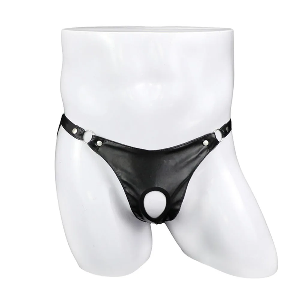 Gays Fashion Metal Ring Thongs Jock Strap Men Sexy Convex Pouch Underwear Low Rise Leather Underpants Jockstrap Erotic Lingerie