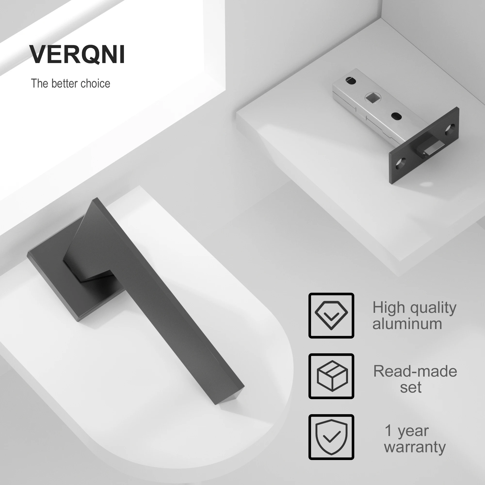 

VERQNI MANIGLIE & ACCESSORI HRAB-223 Minimalist Matte Black Gold Mute Rectangle Modern Aluminium Door Handle Lock Interior door