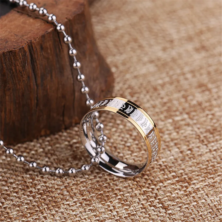 Tibetan Buddhist God of Wealth Mantra Ring for Men Boy titanium steel Steel Rings Religion Ring Mysterious Religious Jewelry