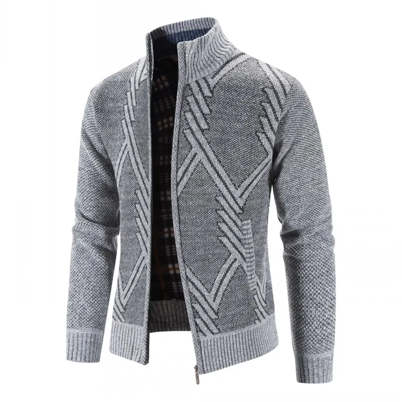 New 2023 Men's Warm Cashmere Jacket Autumn Winter Casual Zipper V-Neck Short Style Fashionable Youth Seven-Sleeve Design