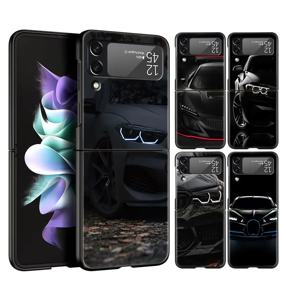 Hard PC Phone Case For Samsung Galaxy Z Flip 7 6 5 4 Black Cover For Galaxy Z Flip 3 Foldable Shockproof Cool Sports Black Car