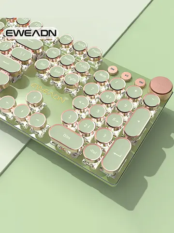 EWEADN V20 Punk Typewriter Mechanical Gaming Keyboard, 104 Keys Round Keycaps LED White Backlit, Key-wire separation design