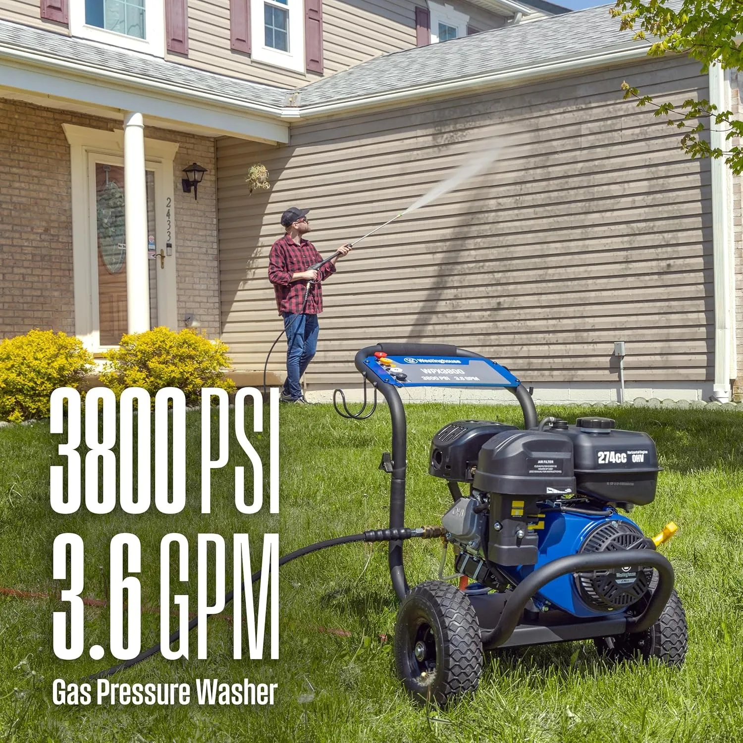 WPX3800 Gas Pressure Washer, 3800 PSI and 3.6 Max GPM, Onboard Soap Tank, Spray Gun and Wand, 5 Nozzle Set, Black