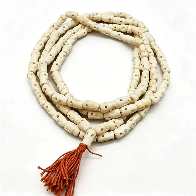 Tibetan 108 Yak Bone Hand Carved Skull Beads Rosary White 16x9mm BRO975