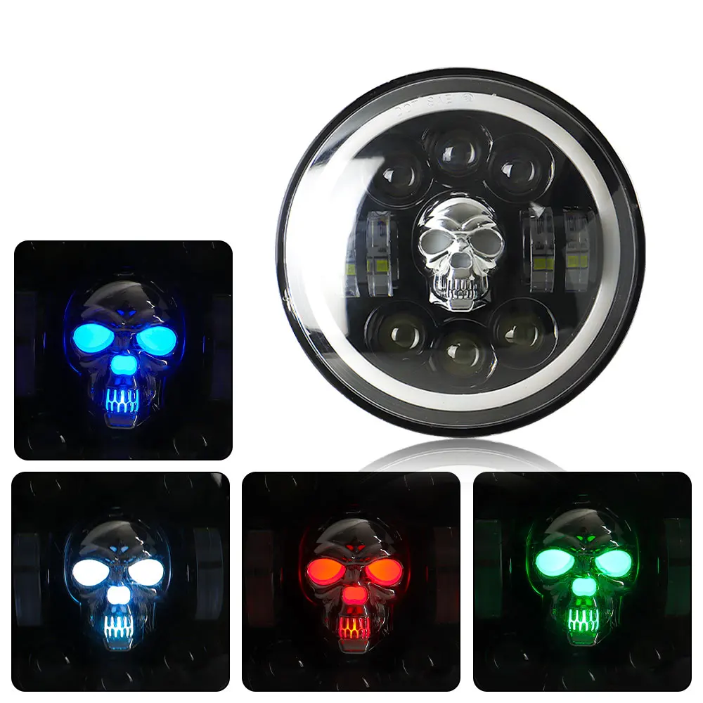 7 Inch Round H4 LED Headlamp Automatic Turning Changes Motorcycle skull Headlights Fit For Harley Davidson For Jeep Wrangler