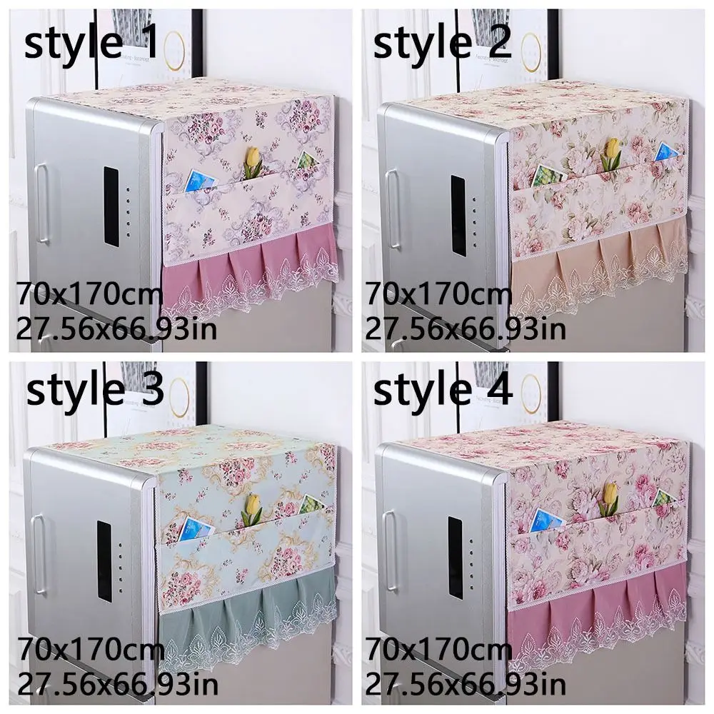 70x170cm Refrigerator Dust Cover Flower Pattern with Storage Pocket Dust-proof Cover Art Cloth Washable Protective Cover