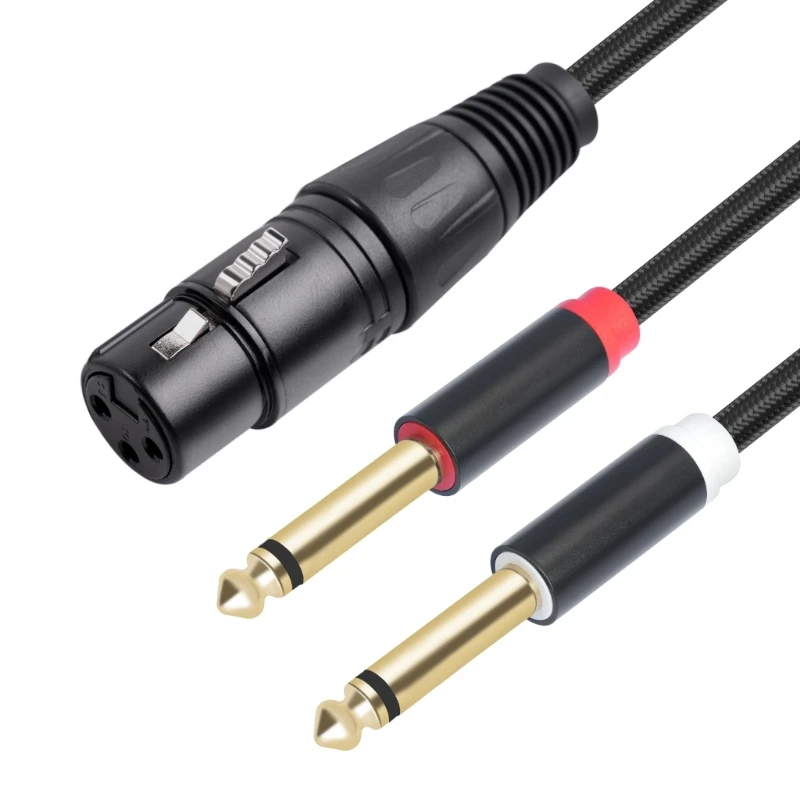 3Pin 3Pin Female to 2x6.35mm 1/4'' Mono Microphones Cable, 3Pin to Double 6.35mm Y Splitters Converters Cable