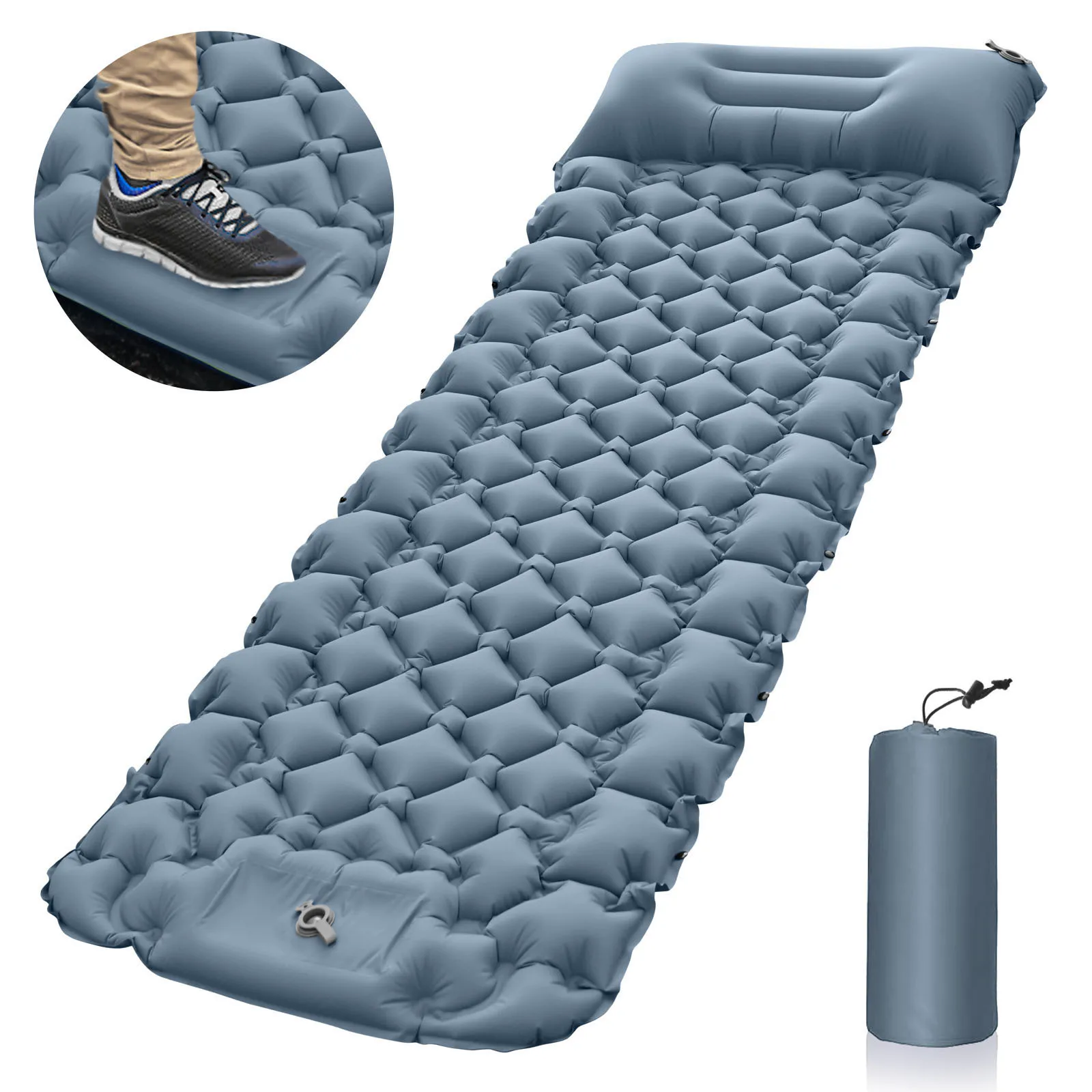 Upgraded Stratum Inflatable Sleeping Pad for Camping Hiking Outdoor Travel with Pillow Air Mattress Foot Pump for Tent Use