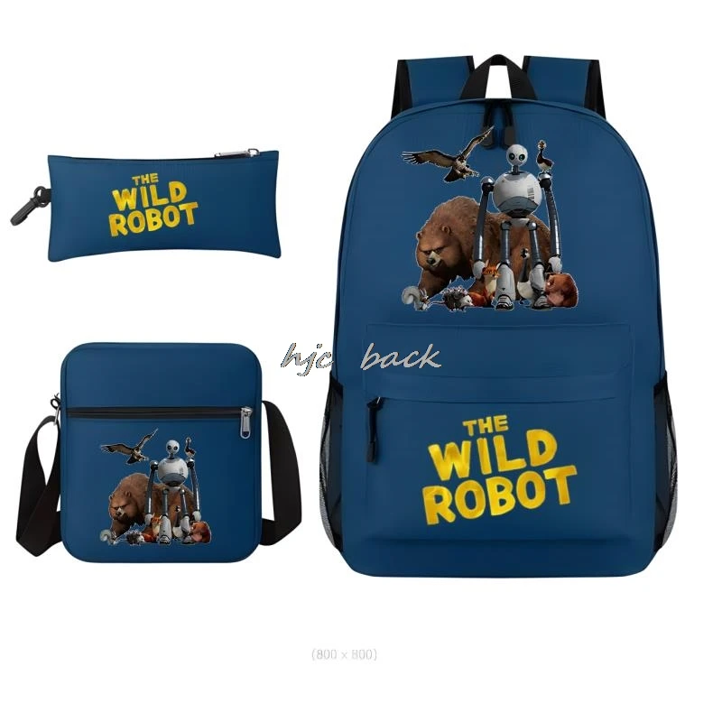 Set The Wild Robot Schoolbag High Capacity Casual Backpacks Women Men Shopping Bag Children's Pencil Case Anime Laptop Backpcak