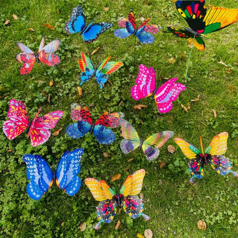 

5pcs Large Garden Yard Planter Butterfly Double Layered Colorful 3D Butterfly Stakes Butterfly Waterproof