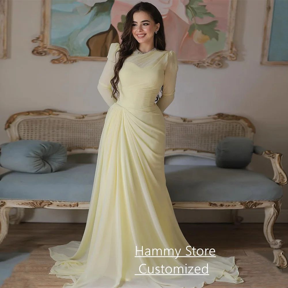 

Скромные исламские вечерние платья для женщин по индивидуальному заказу с длинными рукавами и бисером, с круглым вырезом, плиссированное платье для выпускного вечера فساتين условия проведения