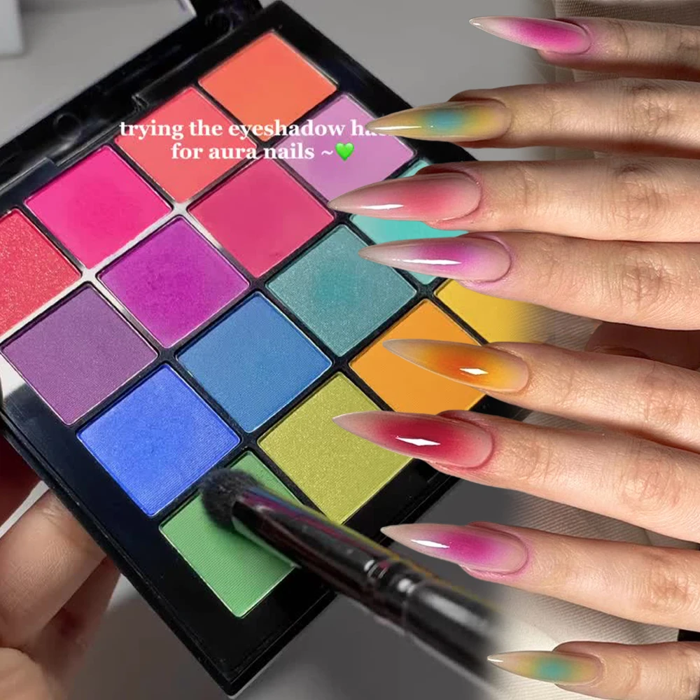 Paleta de polvos para frotar sólidos de 16 rejillas y 16 colores para decoración de uñas, pigmento degradado para manicura, pigmento degradado