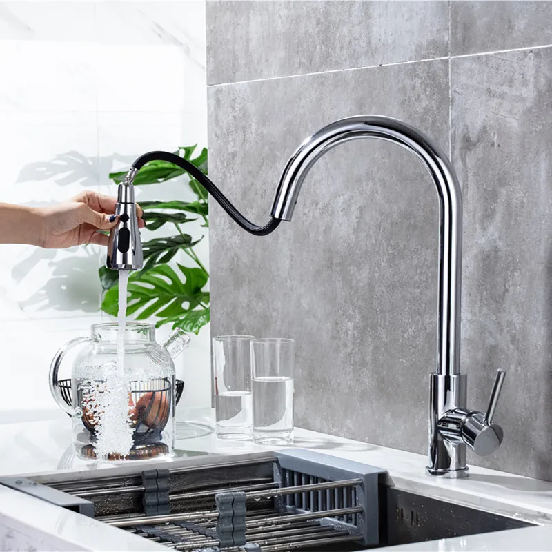 Chrome Touch Kitchen Faucets with Pull Down Hot Cold Kitchen Sink Mixer Tap Rotation Kitchen Fixture Smart Sensor Kitchen Faucet