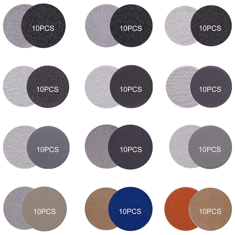 

120 шт. 3-дюймовая полировальная подушечка для наждачной бумаги, насадка для настольной шлифовальной машины, зернистость 60-10000, набор шлифовальных насадок для дерева, смола