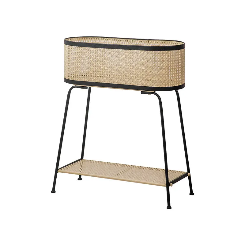 

Balcony flower stand Floor-to-ceiling climbing rattan bracket Living room flower basket rattan wrought iron shelf Bamboo succule