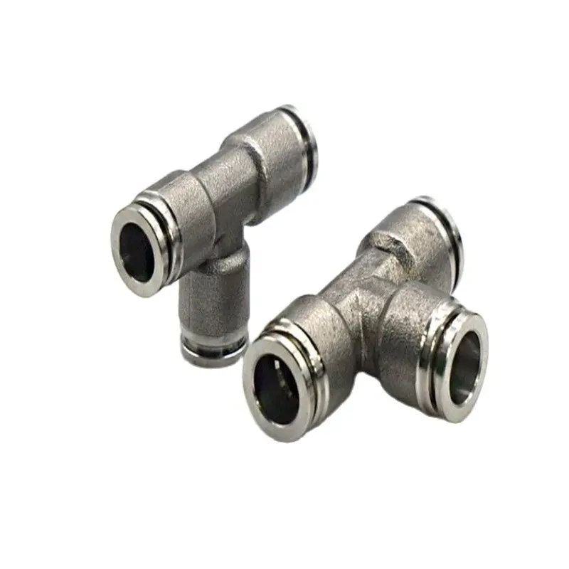 Copper Quick-connect Connector Two-way Three-way Quick-release PU Air Pipe Pneumatic Joint PU4/PY6/PE8/10/12/16mm