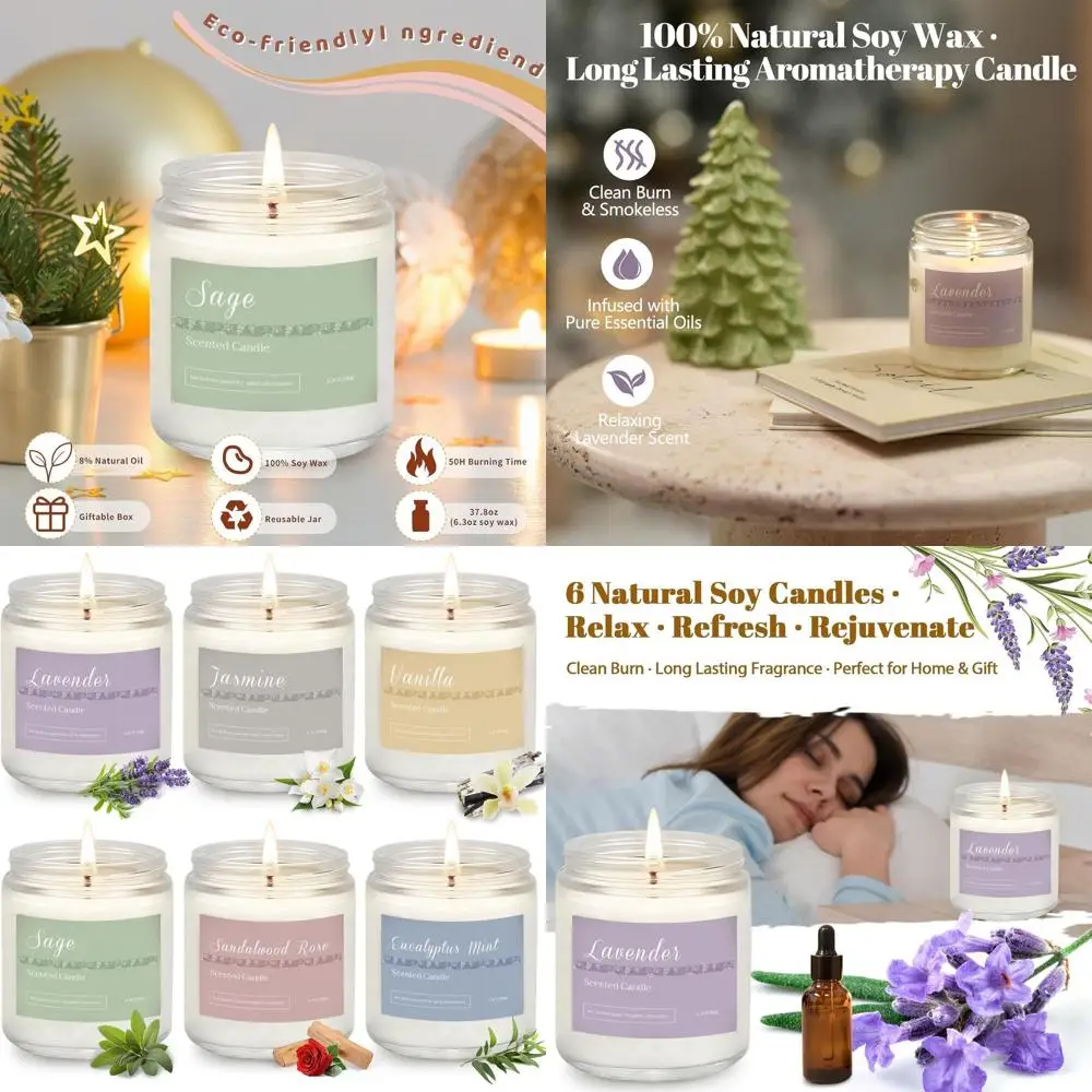 

Holiday Scented Candle Gift Set, 6 Pack Natural Soy Candles for Home, Long Lasting Christmas Gifts for Women, Men, Friends & Fam