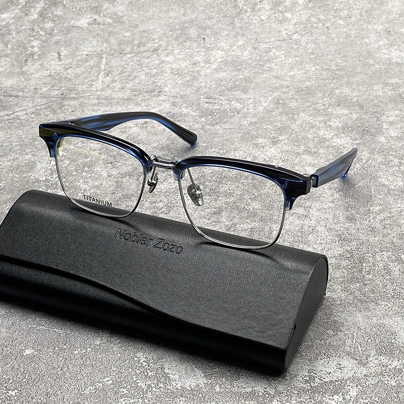 Business half frame literary glasses Frame men\'s and women\'s large face eyebrow line square frame retro optical prescription gla