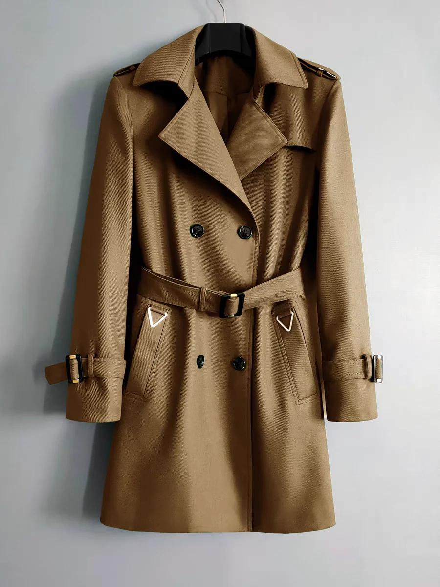 

Green Windbreaker Women's 2023 Early Spring European Medium Length Slim Fit Double Breasted Trench For Woman Free Shipping Coat