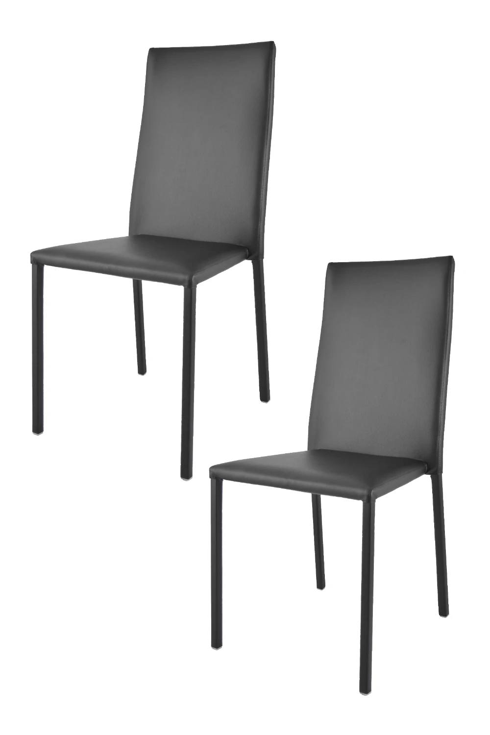 Tommychairs - Set 2 stacking chairs Julia for kitchen bar and dining room, black imitation leather coated steel structure